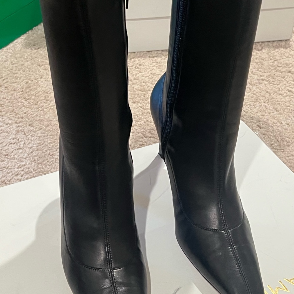 Amina Muaddi Black Heeled Boots Sleek Design - Picture 5 of 8